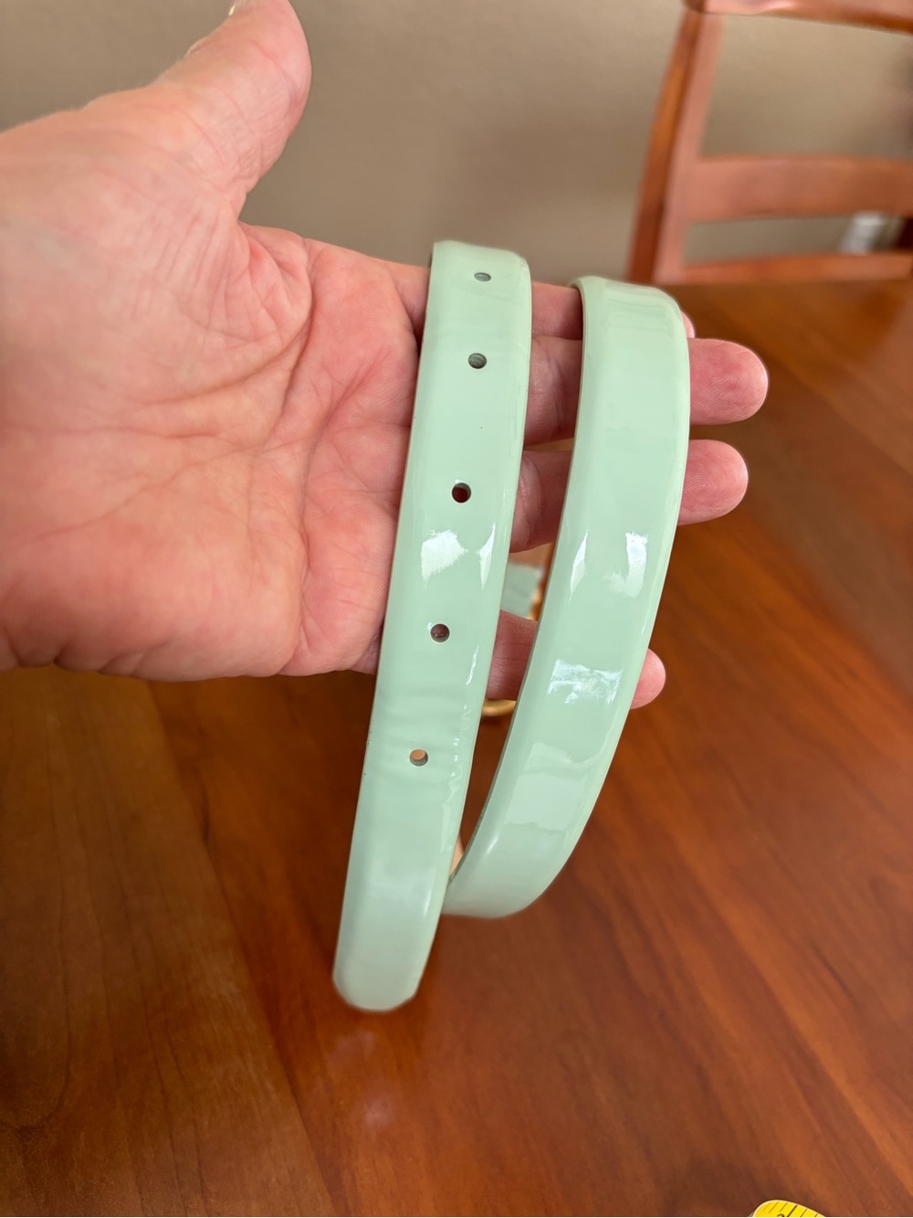 J. Crew Patent Mint Green Belt with Gold Buckle - Picture 2 of 15